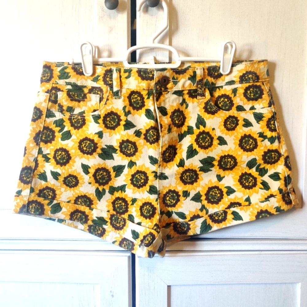 Forever 21 Sunflower Denim Cuffed Shorts
